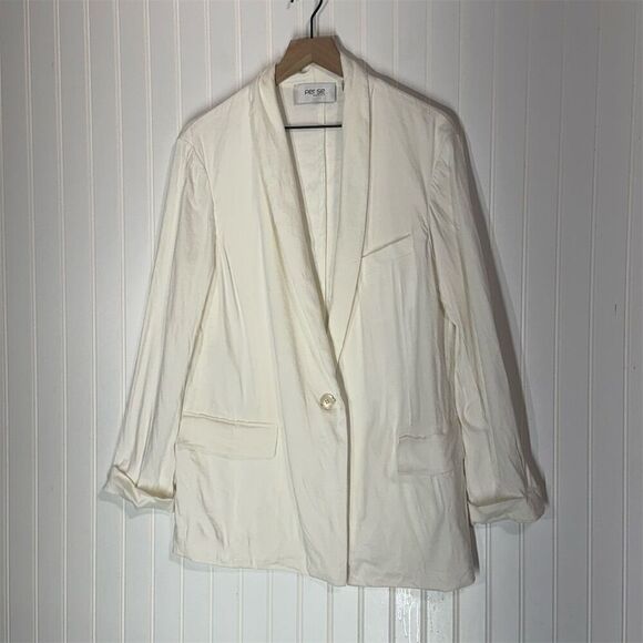 Per Se by Carlisle Ivory Linen Blend Blazer Size 14 Single Button Notch Collar - Picture 1 of 9